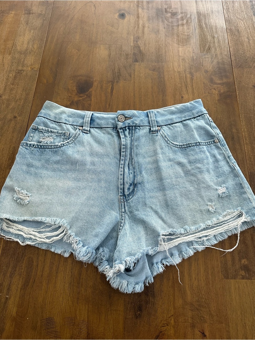 Rewash Light Blue Distressed High-Rise Denim Shorts